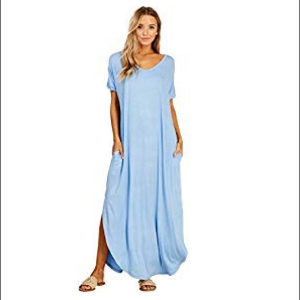 Annabelle V-Neck Short Sleeve Split Maxi Dress